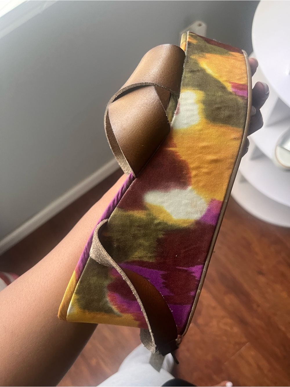 Women’s Platform Sandal in Brown with Multicolor Canvas
